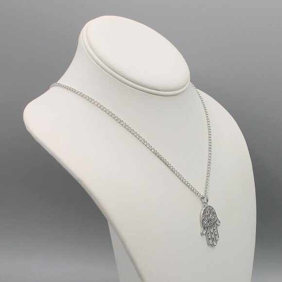 Jewelry necklace chain Hamsa hand protection white gold tone fashion brand new - Picture 5 of 5